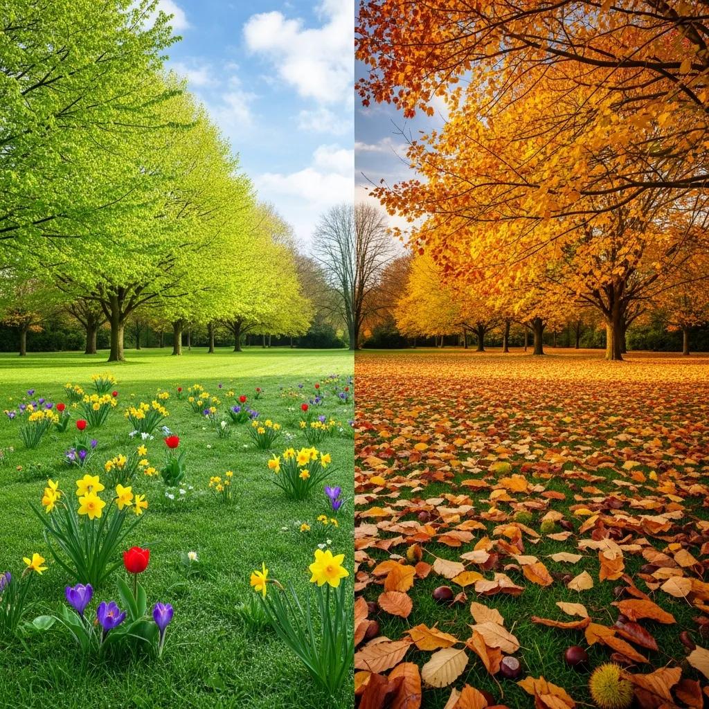 Seasonal landscape illustrating the best times for lawn fertilization