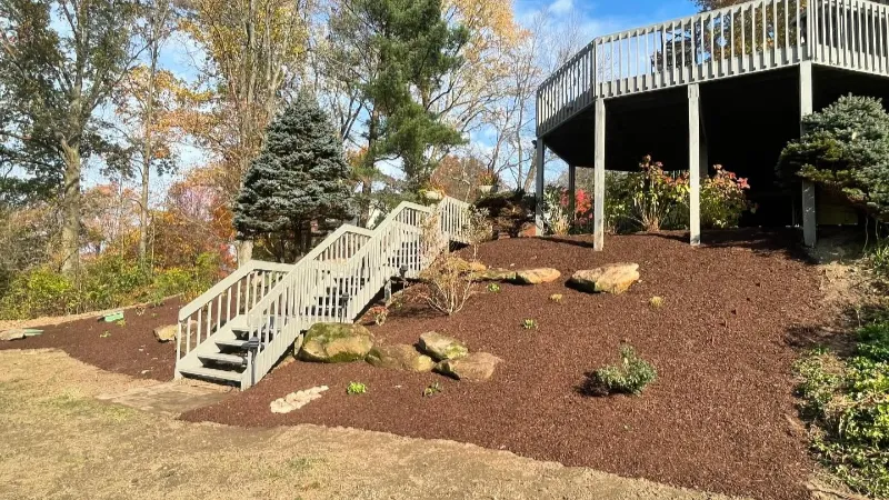 Backyard landscaping after renovation in Lake County Ohio