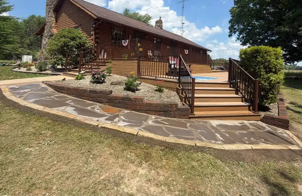 front yard and pathway after landscape makeover.