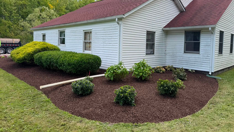 Completed residential landscape design with new plantings in Lake County Ohio